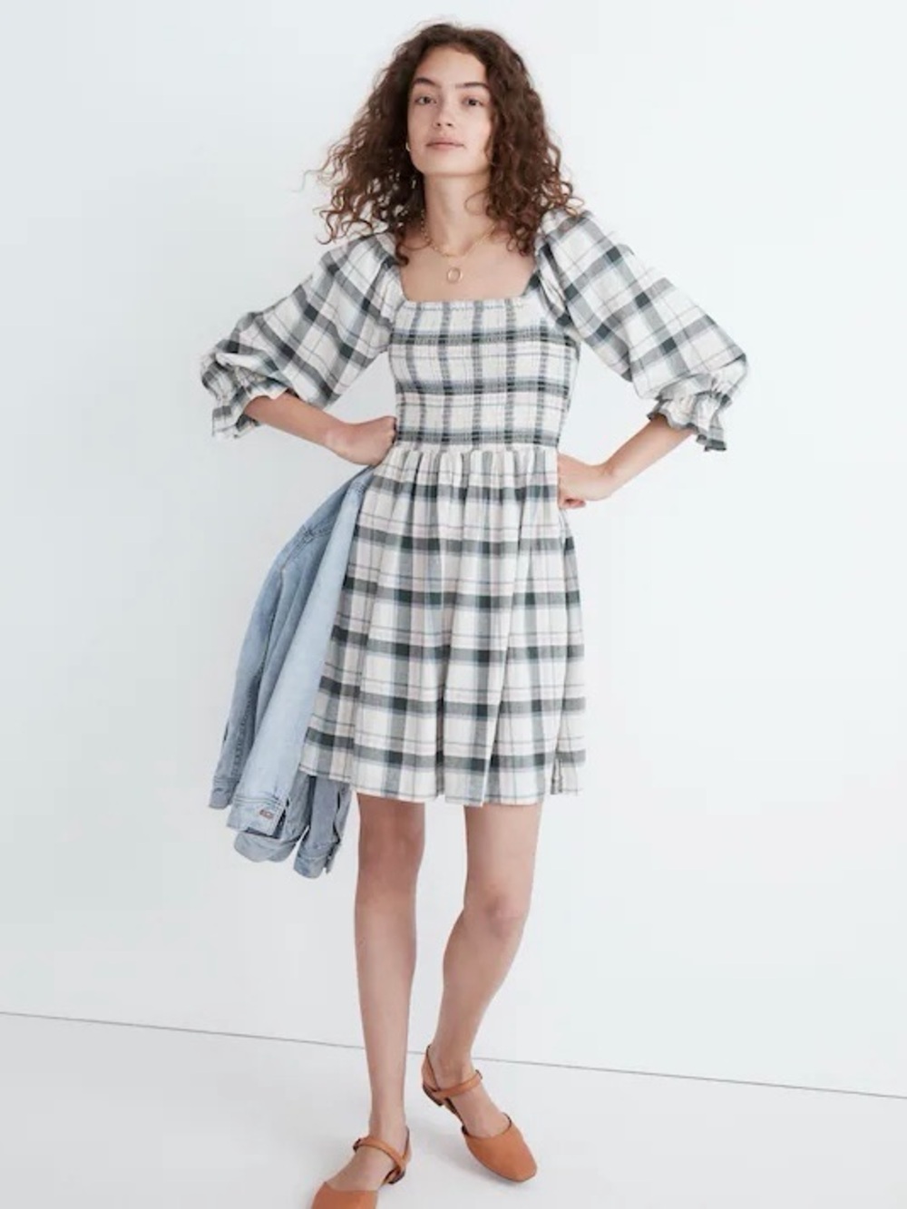Madewell Lucie Smocked Plaid Mini Dress Womens Size XS Puff Sleeve Cottagecore